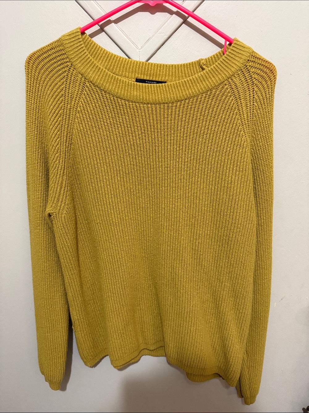 Tahari Casual Ribbed Crewneck Sweater - Mustard Yellow
